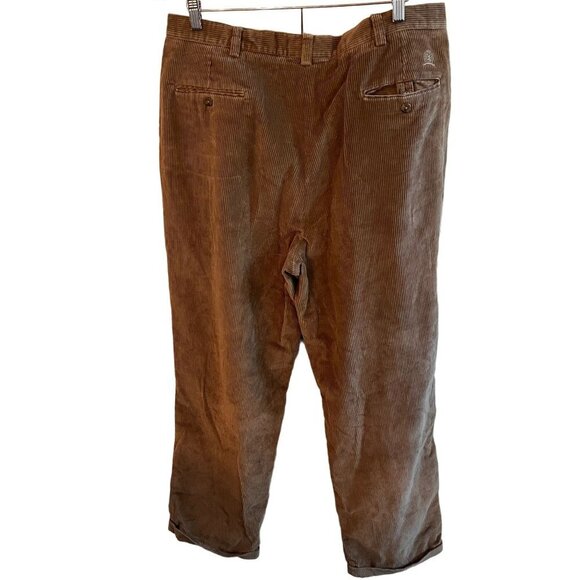 Tommy Hilfiger Corduroy Pants Mens 38x32‎ Brown Tan Pleated Straight Leg Cuffed - Picture 4 of 10
